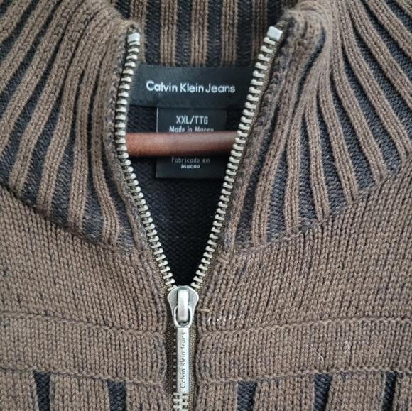 Calvin Klein Brown Knitted Ribbed Full Zip Men's Sweater Size XXL - Picture 3 of 12